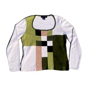 vintage color block square neck blouse